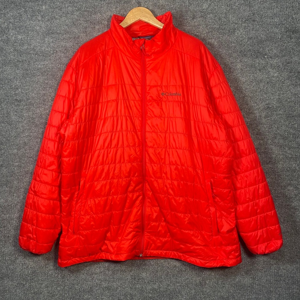 Columbia Puffer Jacket Mens 2X Red Omni-Heat Quilted Full Zip Gorpcore Hiking